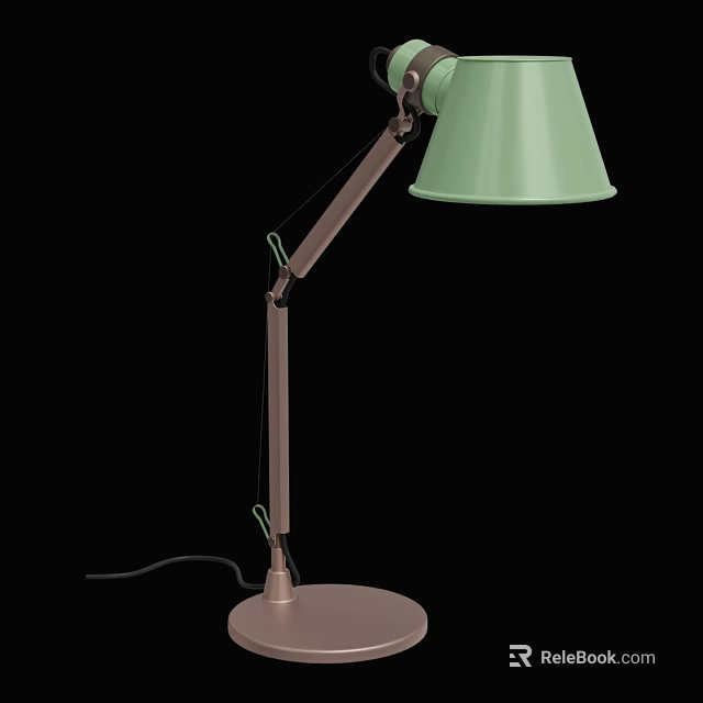 Light Green Desk Lamp With Adjustable Metal Arm And Stable Base Design 3d model 