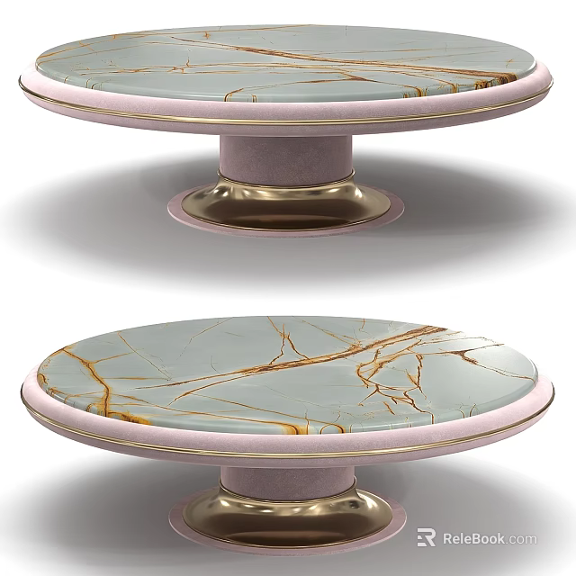 Elegant Coffee Table With Marble Top Gold Base And Pink Trim Design 3d model 