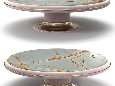 Elegant Coffee Table With Marble Top Gold Base And Pink Trim Design 3d model