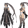 Game And Movie Character Design With Twintails Black White Outfits And Weapons 3d model