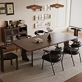 Modern Interior Dining Table Set With Wooden Top Black Chairs And Area Rug