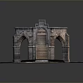 Detailed Vintage Stone Miniature Building Model With Arches Stairs And Platform