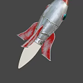 Silver Red Rocket Weapon With Blue Circular Window Red Fins And Thruster Flame