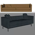 Brown And Navy Blue Two Seater Sofas With Decorative Pillows And Black Legs 3d model