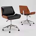 Modern Swivel Table and Chair Set with Wooden Backrest Black Leather Seat Metal Caster Base
