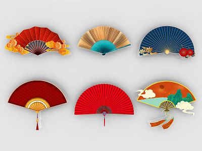 Chinese Style Decorative Fan Pendant With Colorful Patterns And Traditional Designs 3d model