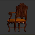 Elegant Classical Chair With Orange Upholstered Seat And Wooden Carved Frame