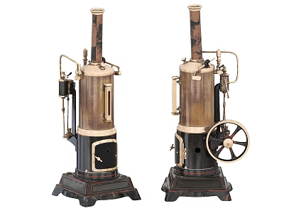 Vintage Industrial Steam Engine Equipment With Metal Structure Chimney Wheel And Sturdy Base 3d model