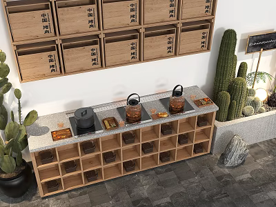 Background wall of tea table 3d model