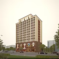 Urban Modern High Rise Residential Building With Large Windows Along Street With Trees And Cars