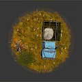 Light Blue Vintage Truck And Orange Leaf Tree In Grass With White Flowers