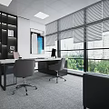 Modern Office Interior With White Walls Gray Carpet And Humanoid Sculpture Decor