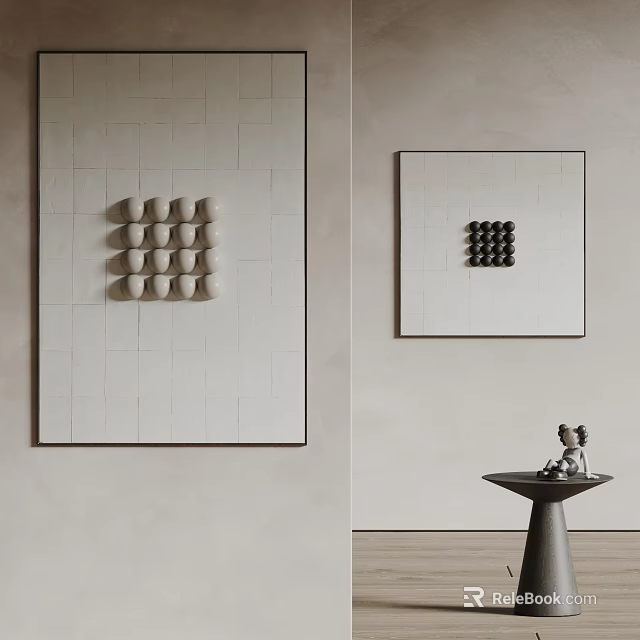 Modern Wall Decor With 3D Square Design And Framed Black Square Art On Neutral Background 3d model 