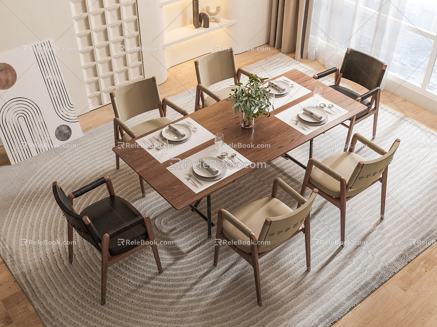 Nordic Dining Table and Chair Combination 3d model