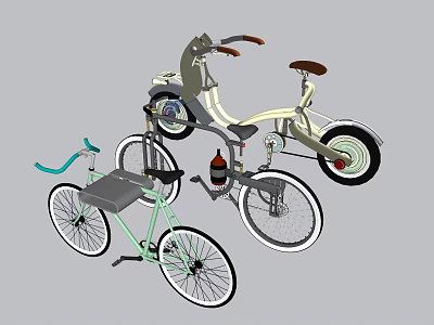 Green Bicycle With Gray Seat And Blue Handlebar Alongside Three Wheeled Bike With Brown Seat 3d model