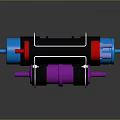 Mechanical Roller Assembly With Black Red Purple Blue Rollers And White Frame 3d model