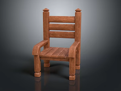 Classic Traditional Wooden Leisure Chair With Slatted Back Armrests And Square Legs 3d model