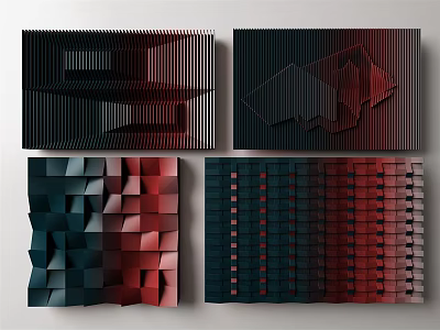 Modern Abstract Geometric 3D Wall Decor with Black Red Green Patterns 3d model