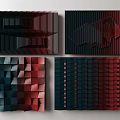 Modern Abstract Geometric 3D Wall Decor with Black Red Green Patterns 3d model