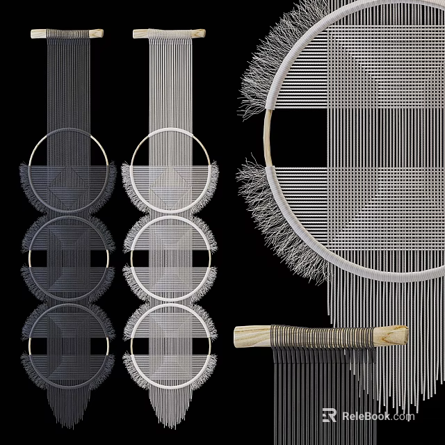 Modern Wall Decor With Circular Woven Thread Patterns And Artistic Fringe Accents 3d model 