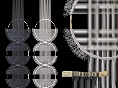 Modern Wall Decor With Circular Woven Thread Patterns And Artistic Fringe Accents 3d model