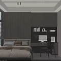 Modern Tatami Bedroom Interior With Wooden Cabinets Desk Chair And Window Blinds