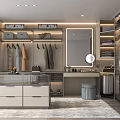Luxury Walk in Closet Interior Design With Hanging Clothes Mirror And Drawer Cabinet
