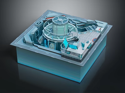 Cartoon Scene 3D Model With Futuristic Round Tower And Blue Platforms 3d model