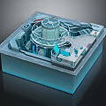 Cartoon Scene 3D Model With Futuristic Round Tower And Blue Platforms