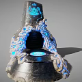 Stone Architectural Component With Blue Glowing Decorations And Intricate Carved Patterns 3d model