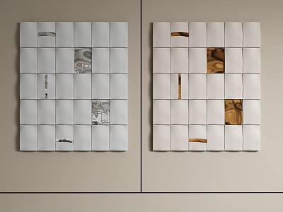 Modern Square Wall Decor With White Panel Patched Design And Gray Black Gold Brown Accents 3d model
