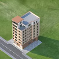 Multi Storey Residential Building With Brown Beige Exterior And Green Lawn Roadside