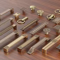 Brass Cabinet Handles Various Designs Drawer Pulls On Wooden Background