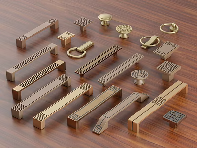 New Chinese Style Wardrobe Handle Brass Handle Drawer Handle Classical Handle Antique Cabinet Door Handle 3d model