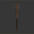 Traditional Ancient Wooden Weapon Featuring Long Handle And Crossed Decorative Structure