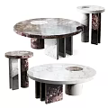 Round Marble Coffee Tables With White And Dark Veined Surface And Modern Geometric Base