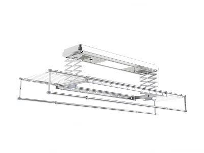 Ceiling Mounted Clothes Drying Rack With LED Light And Multiple Retractable Metal Bars 3d model