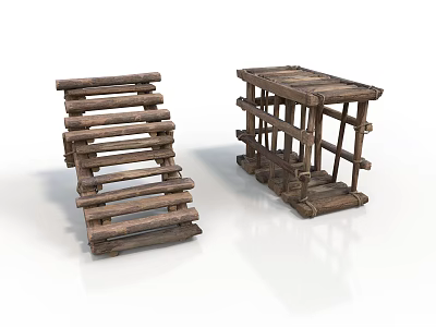 Handmade Rustic Wooden Shelves With Stacked Planks And Multi Tiered Design 3d model