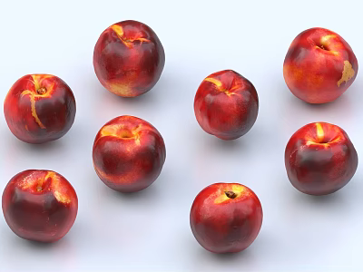 Fresh Ripe Nectarines With Vibrant Red Yellow Skin Arranged On White Background 3d model