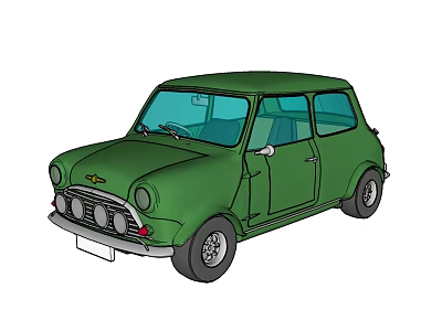 Green Classic Mini Car With Two Door Design And Round Headlights 3d model