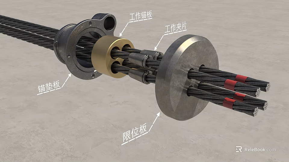 Industrial Steel Cable Connector Assembly With Anchor Plate Limit Plate Work Cone And Work Gasket 3d model 