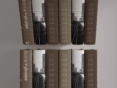 Decorative Ornament Set with Brown Black Books Featuring Black White Photos on Covers 3d model
