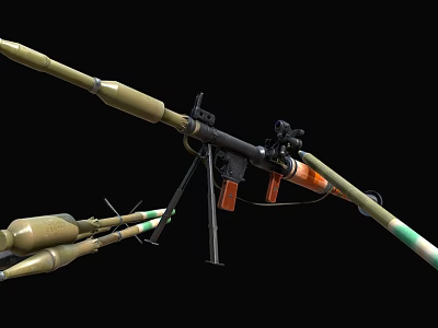 Military Machine Gun With Tripod Stand Green Brown Finish Orange Magazine And Scope 3d model