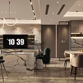 Elegant Modern Living and Dining Room With Sofa Coffee Table Chandelier And Display Shelves