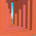 Red Brick Feature Wall With Circular And Rectangular Cutouts Layered Architectural Design Structure 3d model