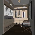 Elegant Modern Walk-in Closet Interior Design With Wooden Cabinets Hanging Area Shoes Mirror And Lighting