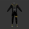 Hooded Black Tactical Outfit With Yellow Accents And Modern Sneakers Design