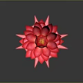Vibrant Red Blooming Lotus Flower With Glowing Accents On Black Square Base