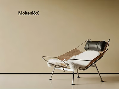 Modern MolteniC Lounge Chair With Metal Frame Black Cushion And White Fur 3d model
