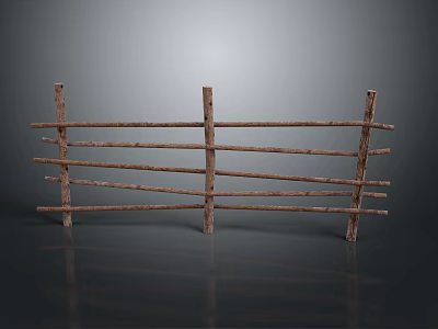 Rustic Wooden Fence With Horizontal Slats And Posts For Outdoor Garden 3d model